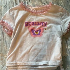 OMIGHTY White Laced Cropped Tee. Size small